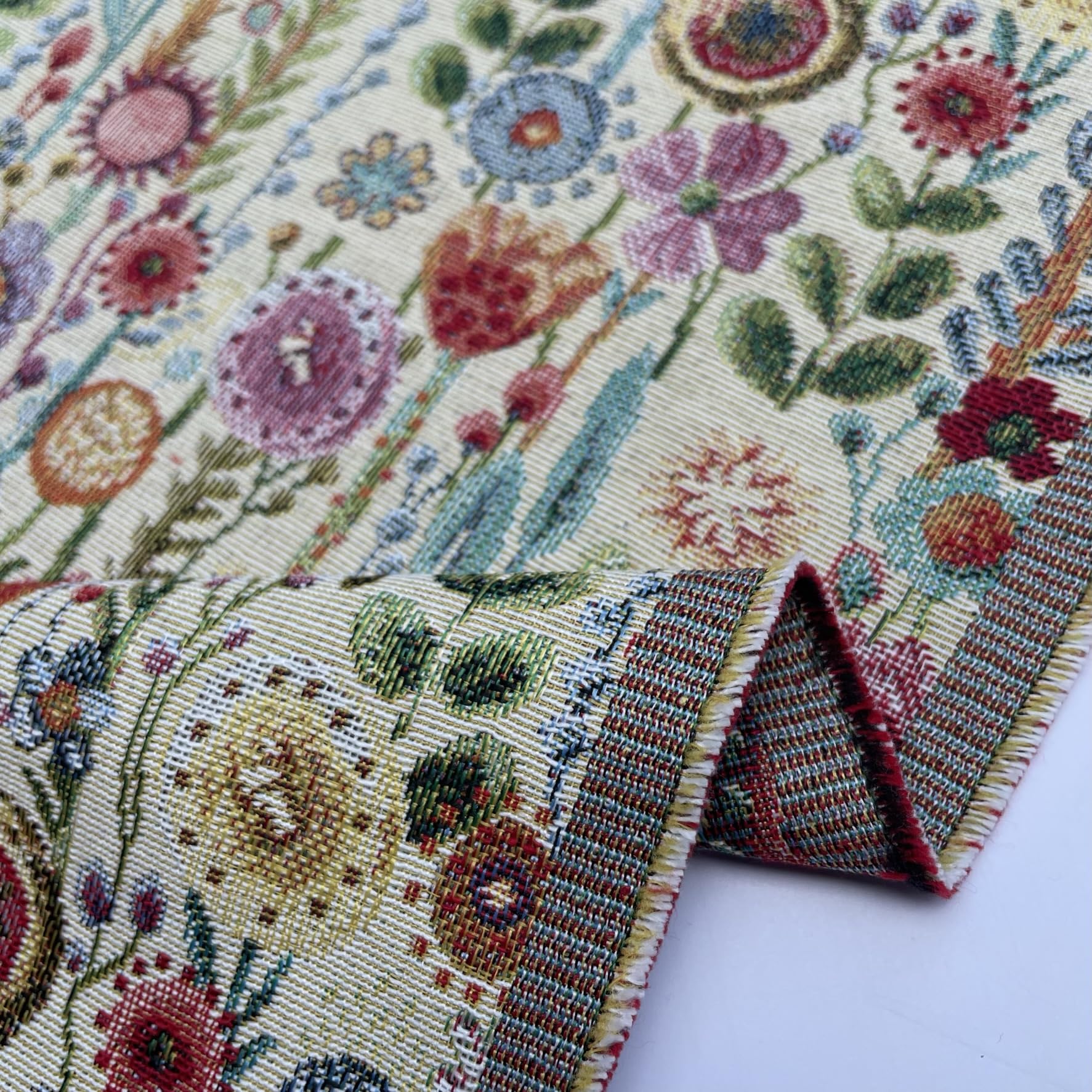 Kew Gardens Tapestry Floral Vintage Look Upholstery Furnishing Cushion Craft Project Curtaining Home Fabric Material | 55" - 140cm Wide (per Metre, Natural)
