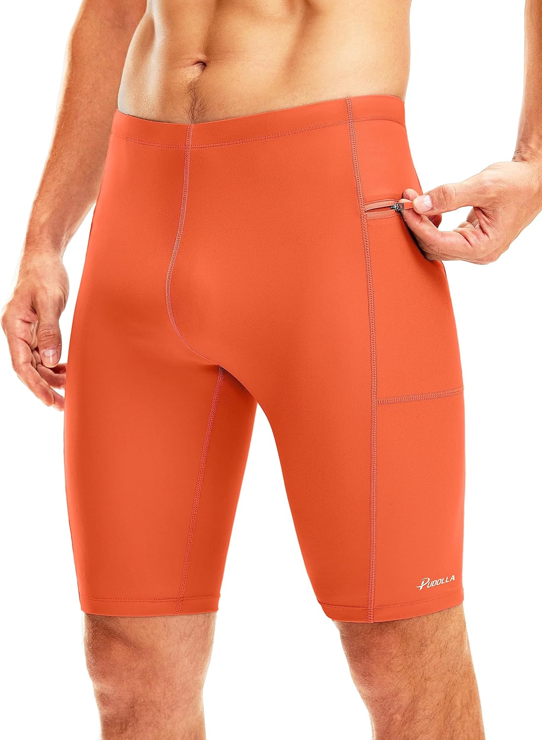 Pudolla Men's Swim Jammers with Zipper Pockets Durable