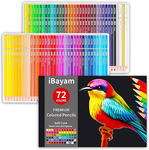 iBayam Lápices de colores de 72 colores para adultos, libros para colorear de relajación, suministros de regreso a clases para niños y adolescentes,