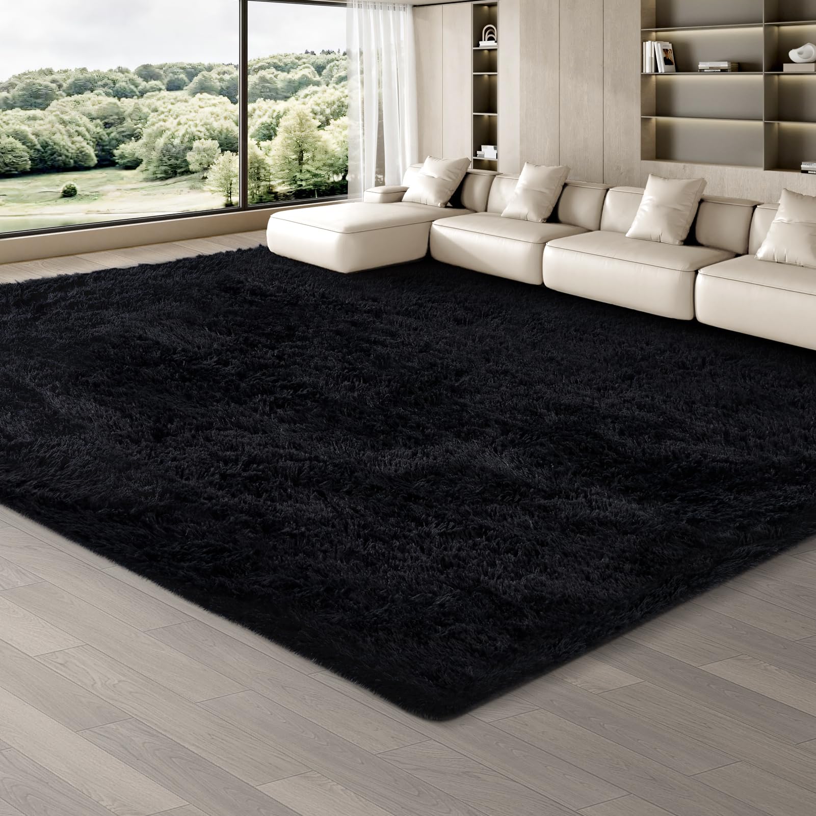 JOJOSEE Rugs Living Room, 240 x 300 cm Black Area Rug, Anti Slip Soft Fluffy Shaggy Extra Large Floor Carpets Mat for Bedroom, Nursery Bedside(Black, 240x300cm) โ image 1