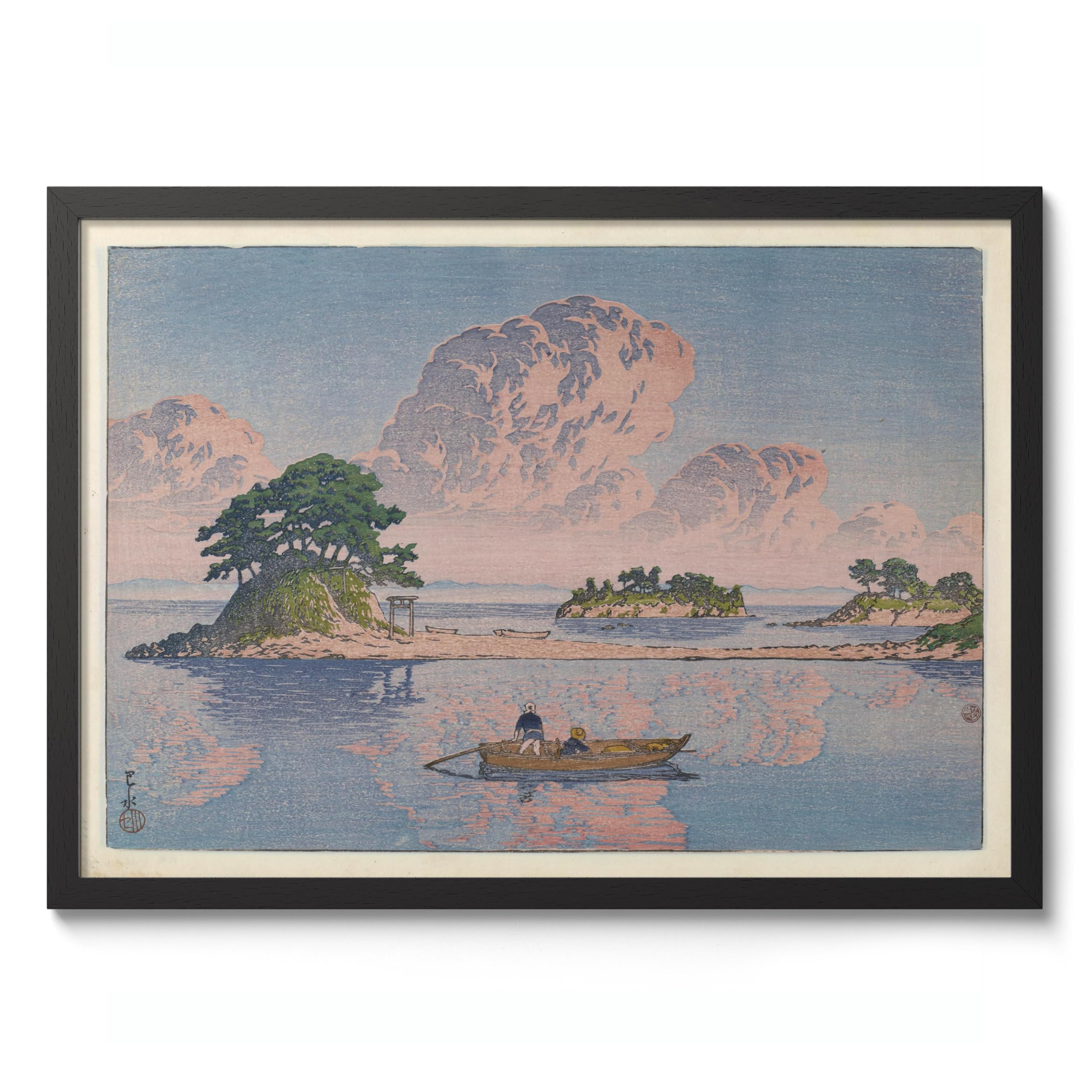 Kujukushima Island, Shimabara Kawase Hasui Poster, Japanese Woodblock Ukiyo-E Print, Vintage Art Picture Painting Wall Art Exhibition, Archival Matte, A1 (Black Frame) - 84.1x59.4cm