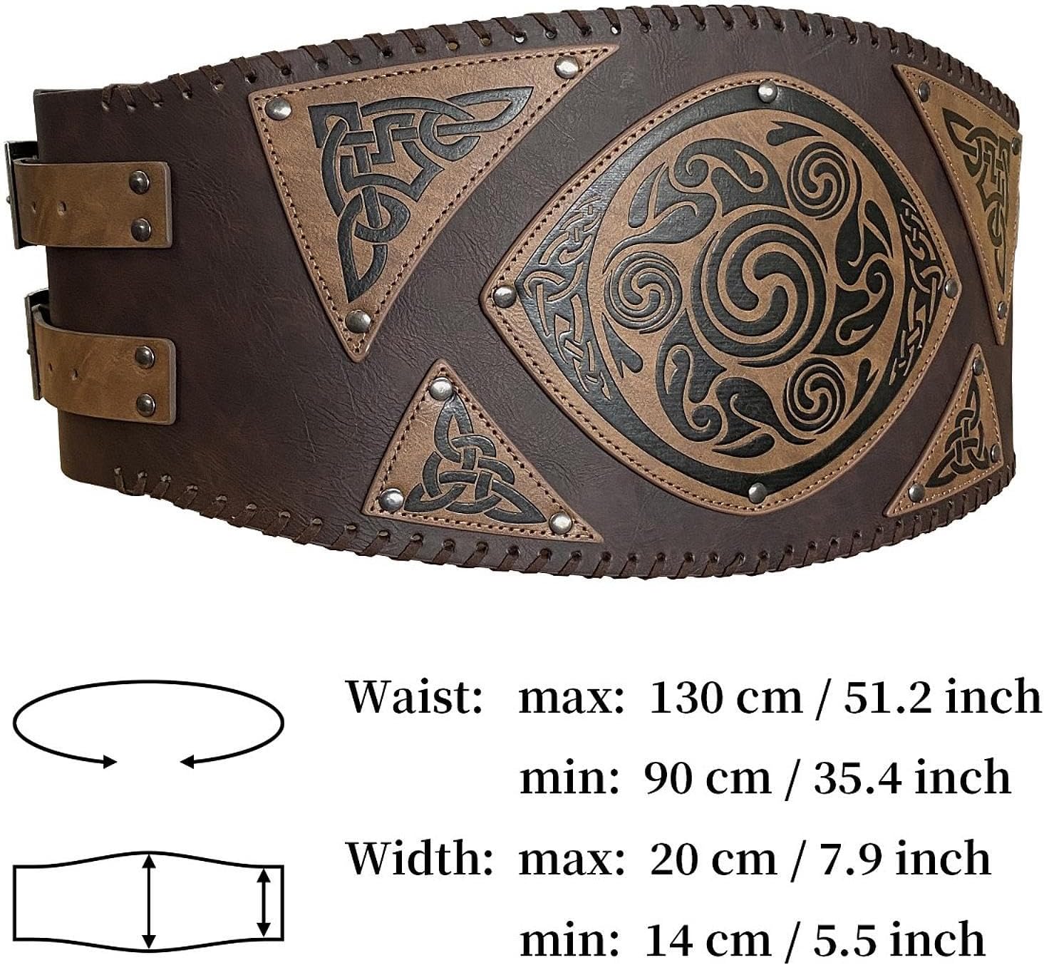 Medieval Wide Belt Retro Design Embossed Middle Ages Adjustable Faux Leather