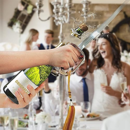 Miniatura 3 de Sable de champán con mango dorado y caja de regalo de madera, abridor de champán de espada pirata, cuchillo de vino espumoso, cuchillo de champán,