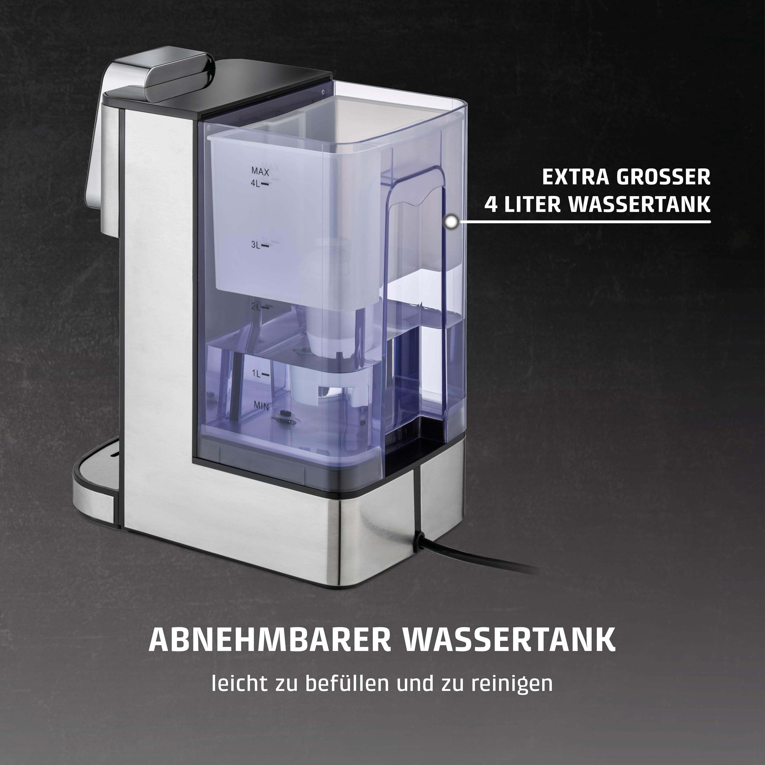 Caso HW 1660 - Turbo Heisswasserspender, heißes Wasser in wenigen Sekunden (40-100°C), 2600 Watt, extra großer 4 Liter Wassertank, Direktwahltaste für Babynahrung (37°C), energiesparend