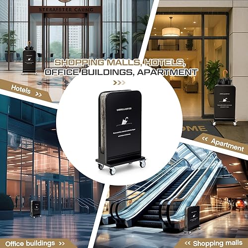 Miniatura 6 de Nuanchu Secador de paraguas húmedo comercial y removedor de agua de lluvia, 34 x 19 x 10 pulgadas, soportes para paraguas, acabado inoxidable W, 4