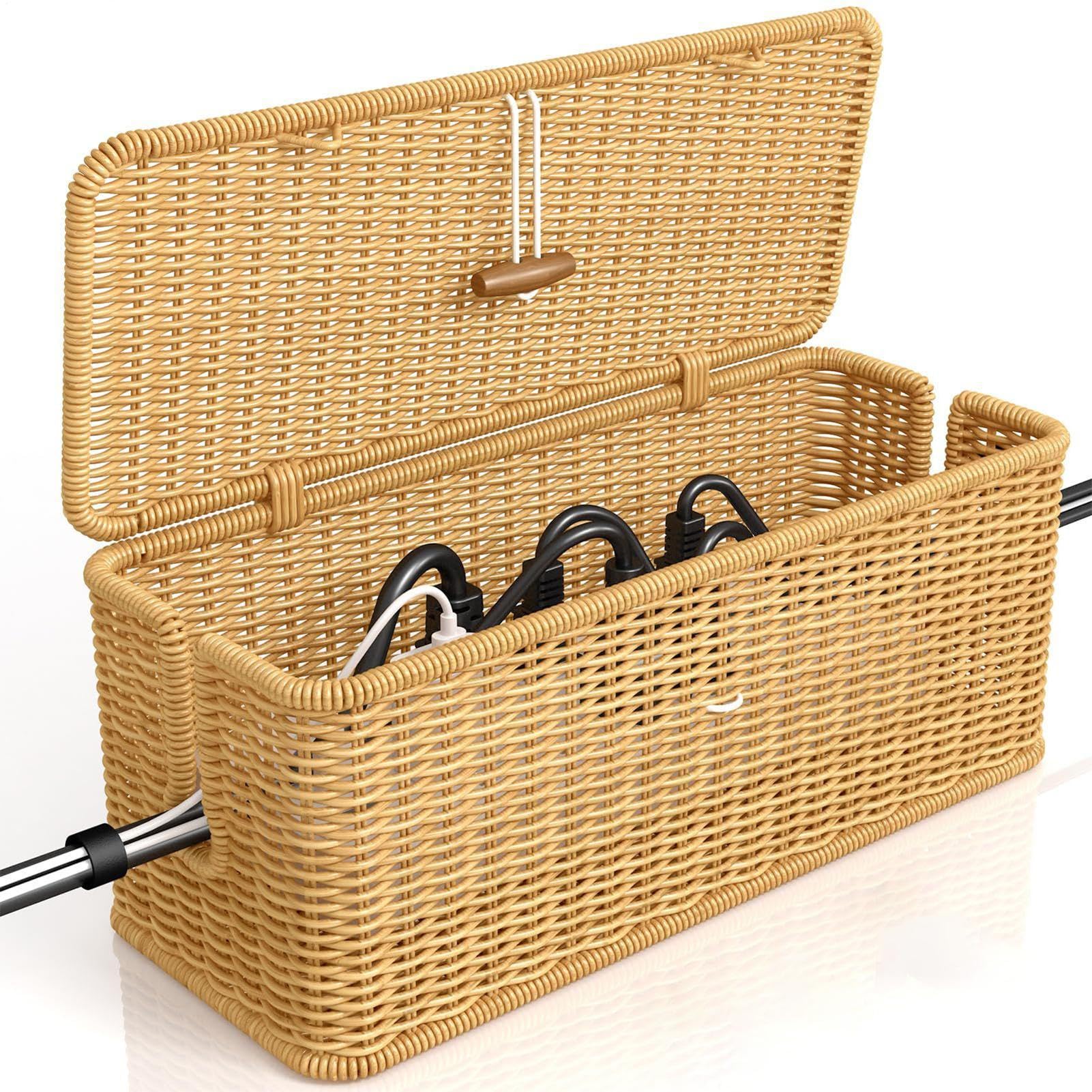 Boîte de rangement pour câbles et multiprise : corbeille de gestion fils bureau et chambre