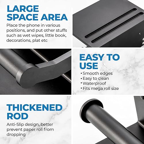 Miniatura 4 de Smarthome Soporte de papel higiénico con estante, soporte de rollo de papel de aluminio antioxidante negro con estante de almacenamiento para