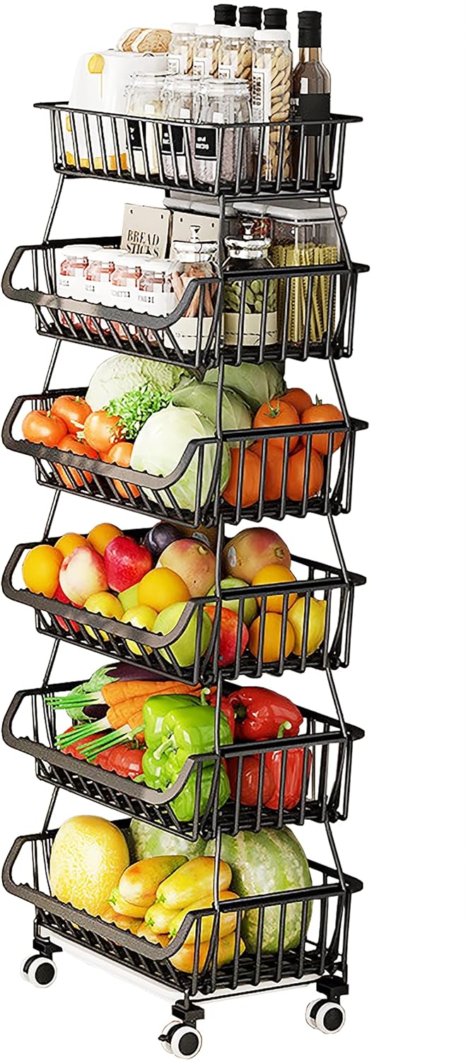 MURRI&MURRDI Fruit Vegetable Storage Baskets with Wheels, 6