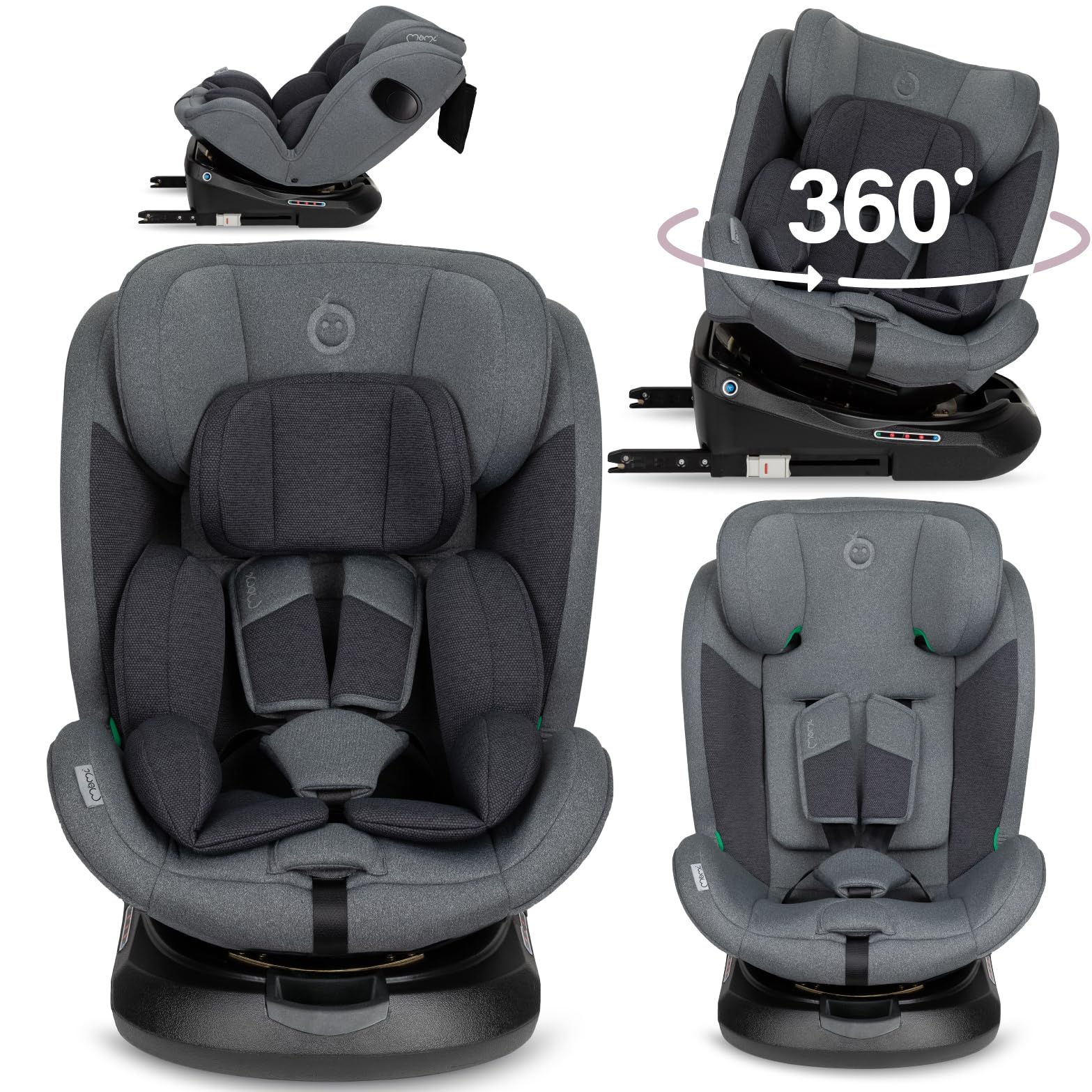 MoMi EMI siège auto pour enfants 0-12 ans (groupe 0+, 1, 2, 3, jusqu’à 36 kg, de 40 à 150 cm), pivotant 360°, installation dos à la route: jusqu’à 18 kg, face: à partir de 18 kg