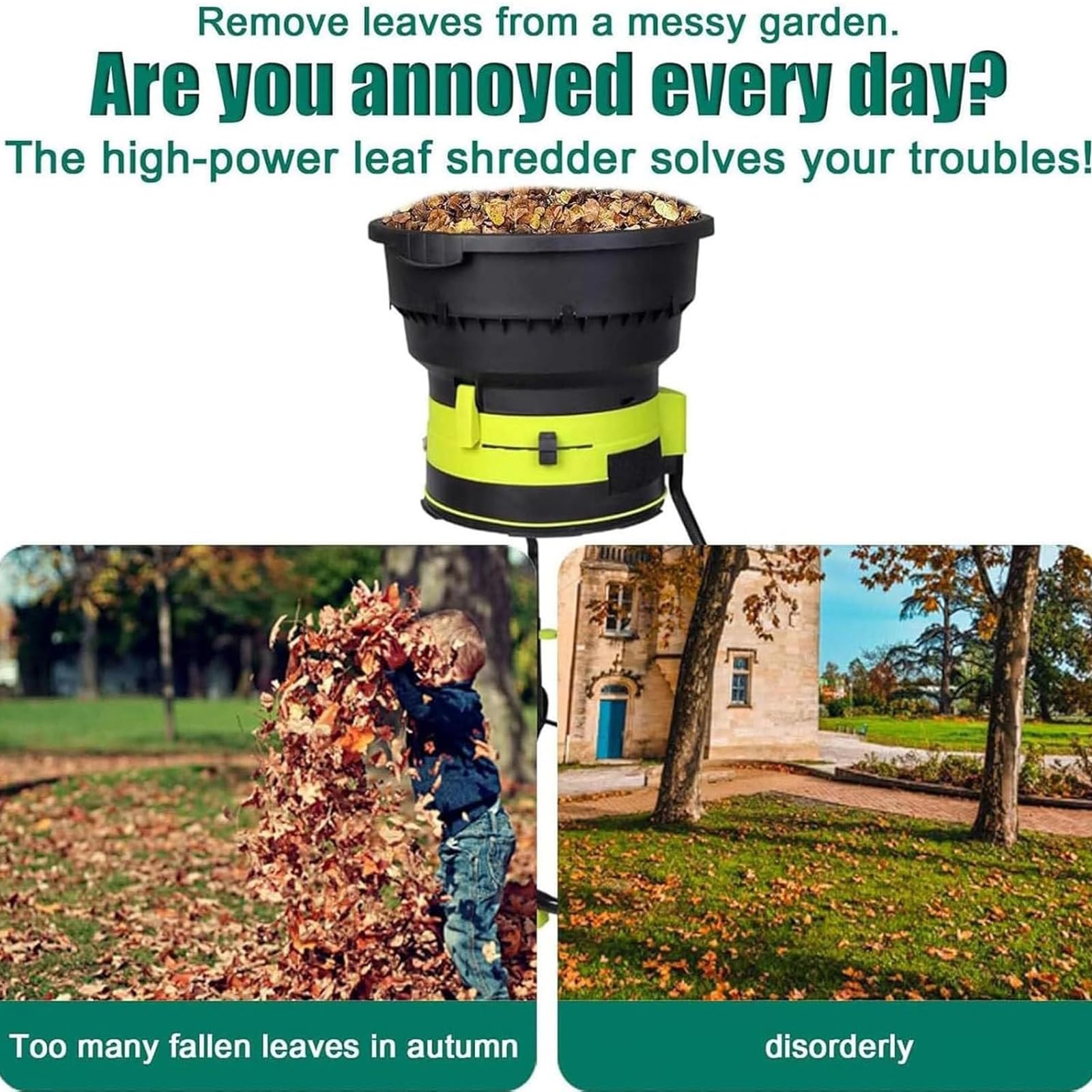 Trituradora De Jardín & Astilladora Eléctrica 2500W - 8000RPM Picadora De Hojas Con Tolva Ancha 54cm, Mulcher De Compostaje Rápido 208L/min Para Residuos De Jardín & Limpieza De Patio 40mpowercord