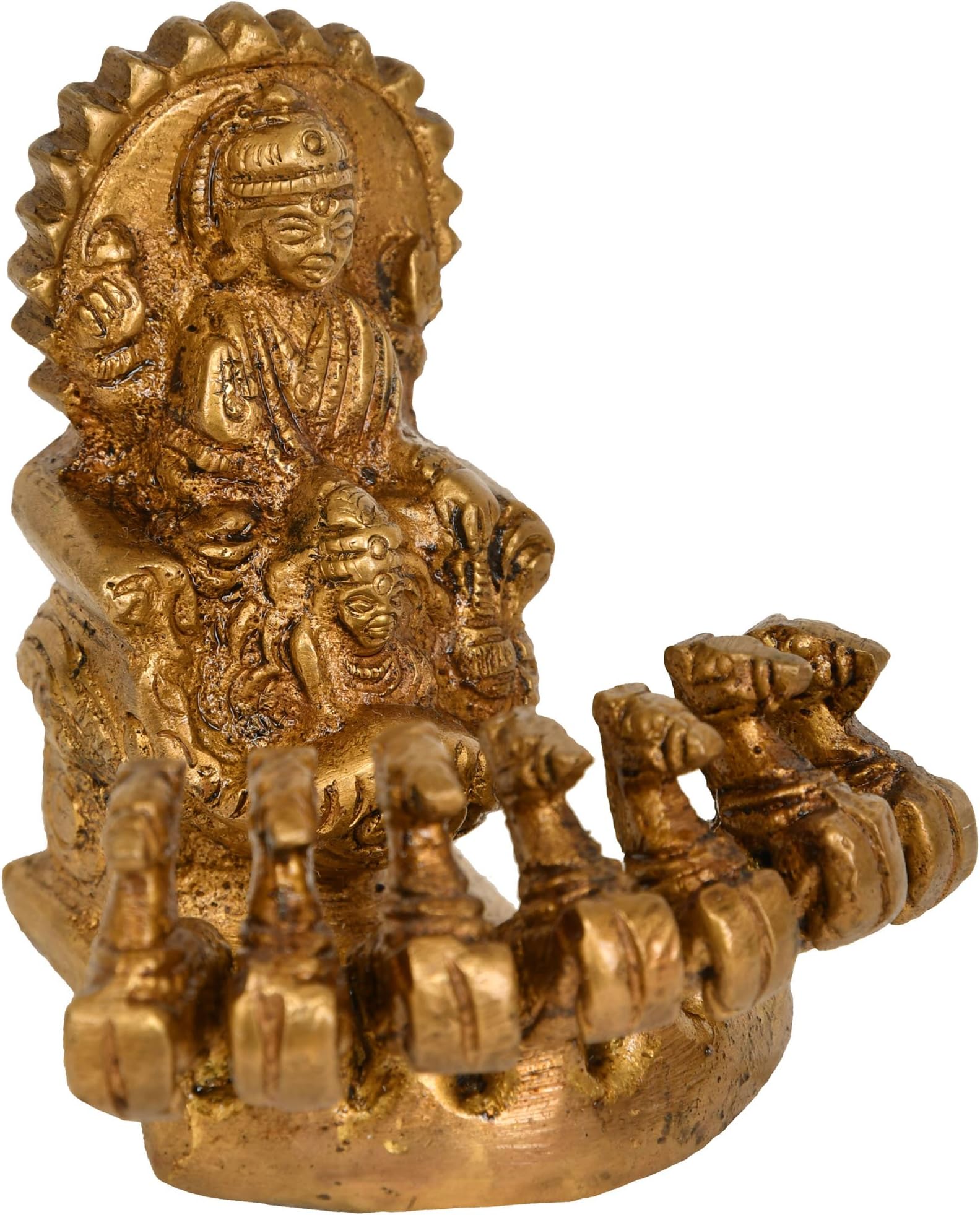 AONA Brass Devotional Surya Dev Surya Narayan with 7 Horses Chariot, H- 2.8 Inches, Golden