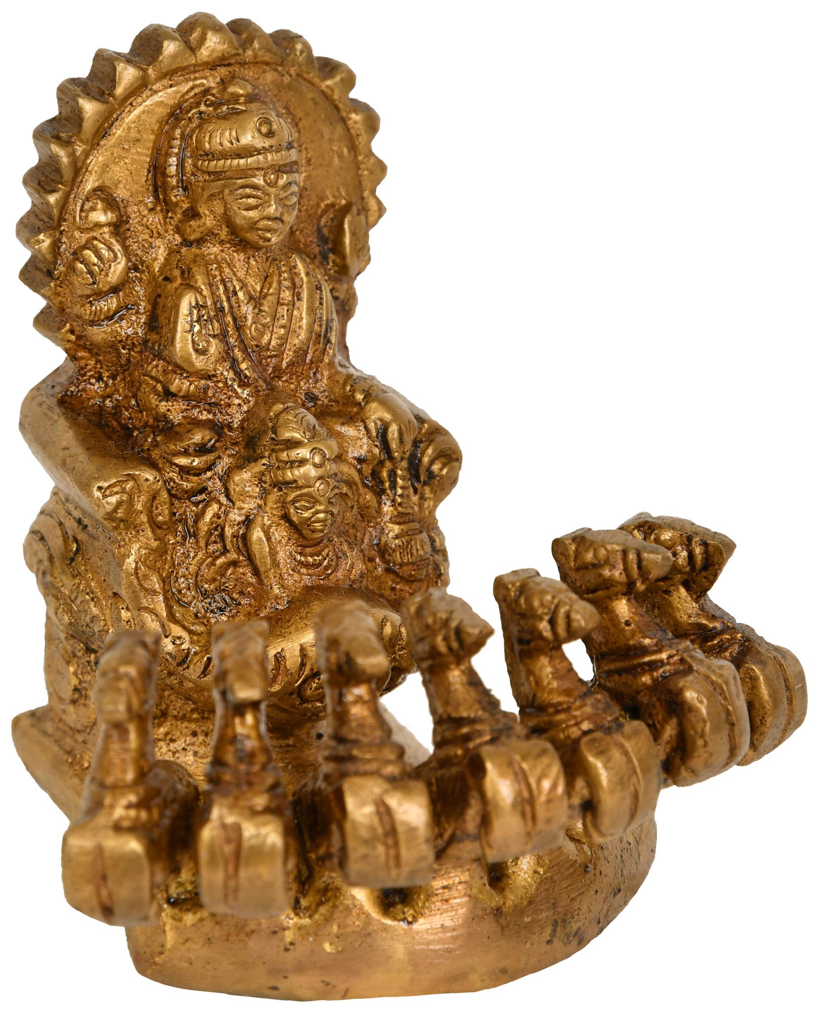 AONA Brass Devotional Surya Dev Surya Narayan with 7 Horses Chariot, H- 2.8 Inches, Golden