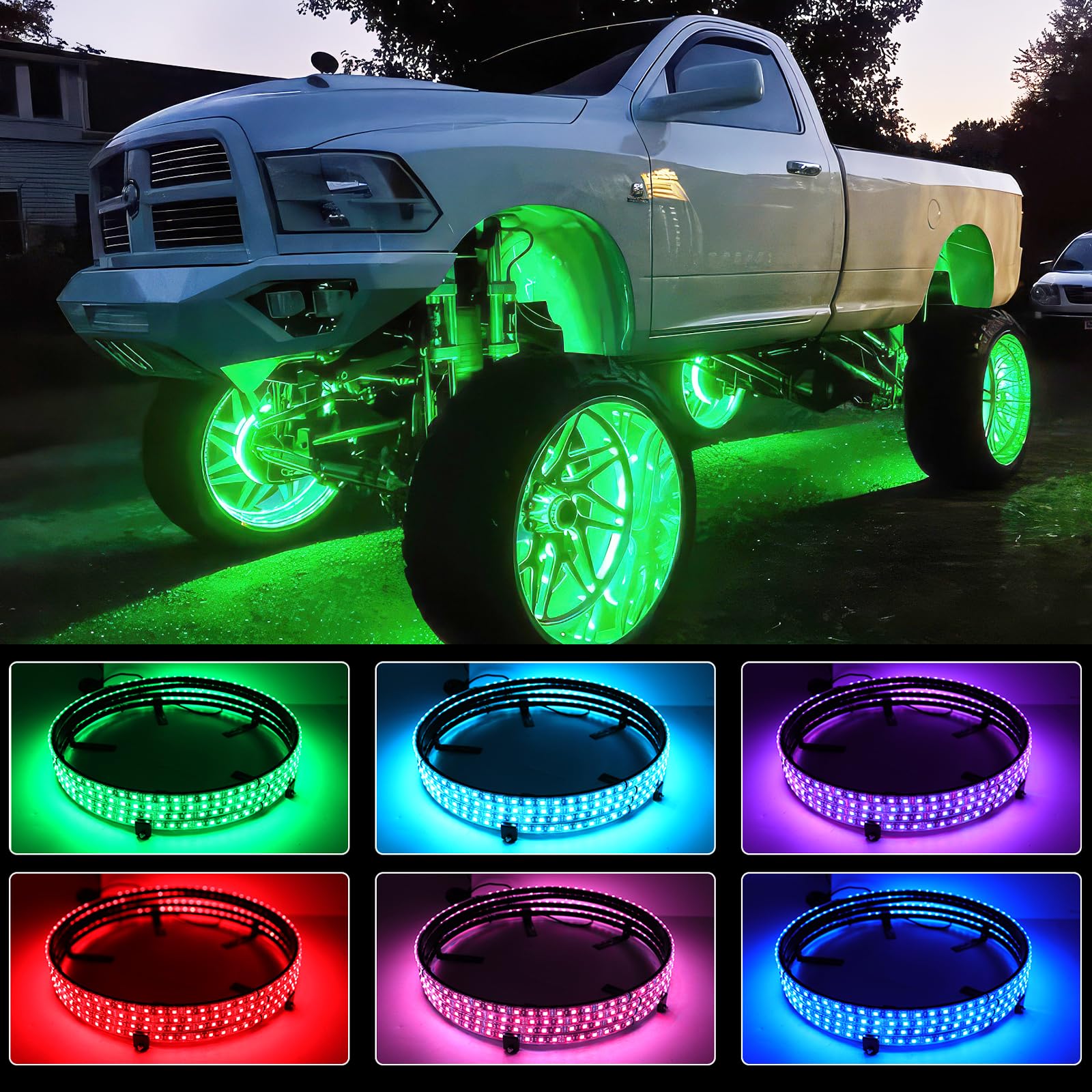 DREAMOTOR 4PCS 17.5" RGB LED Wheel Lights for Truck, Rim Lights for Trucks