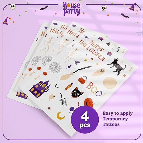 Miniatura 2 de HOUSE OF PARTY Tatuajes temporales de Halloween para niños, paquete de 144, tatuajes que brillan en la oscuridad, calcomanías impermeables no