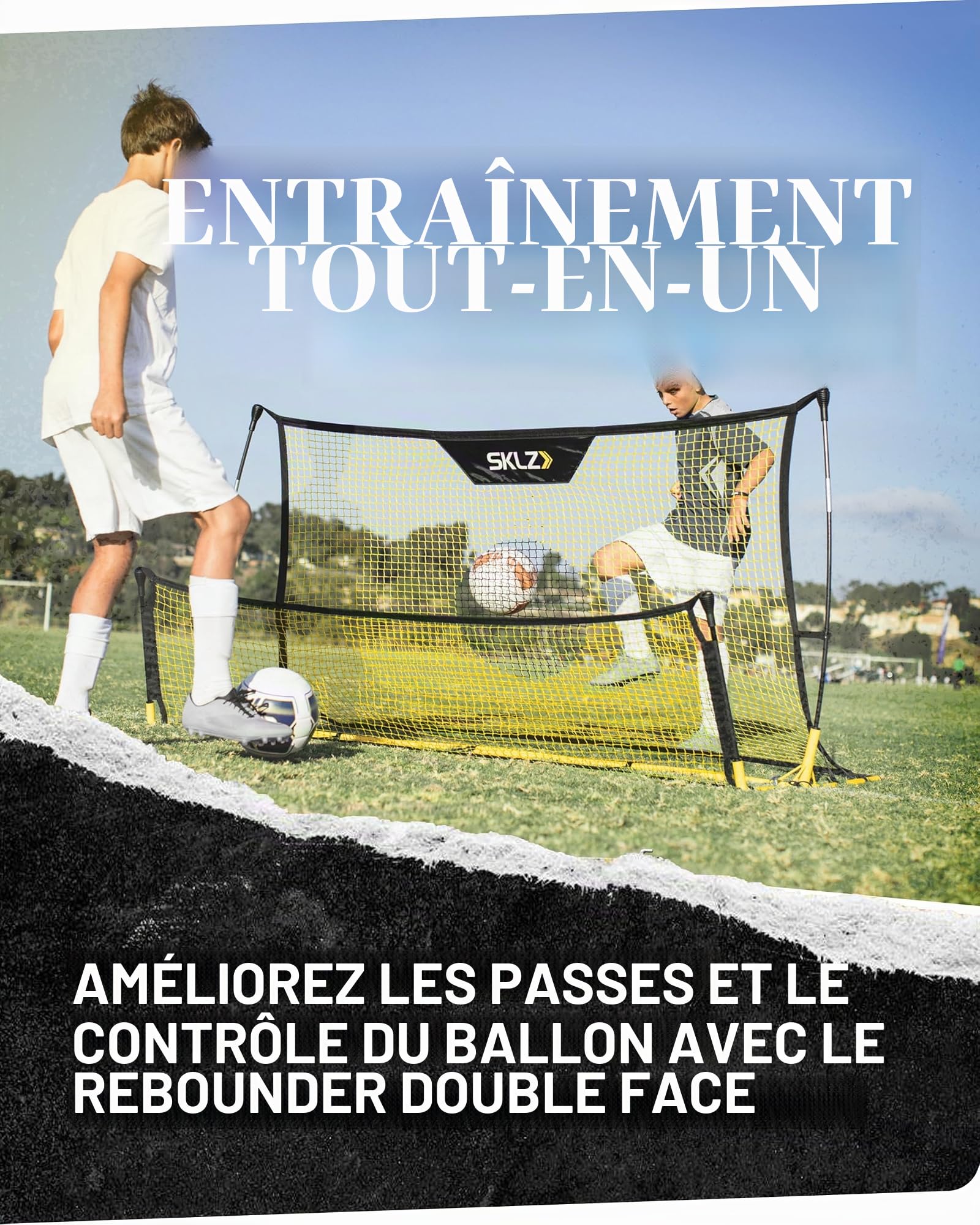 SKLZ Quickster Soccer Matériel d'entraînement à la maîtrise du Ballon, Matériel de Formation au Football, Améliore Le Contrôle et la Passe, Noir Jaune, 6ft x 4ft