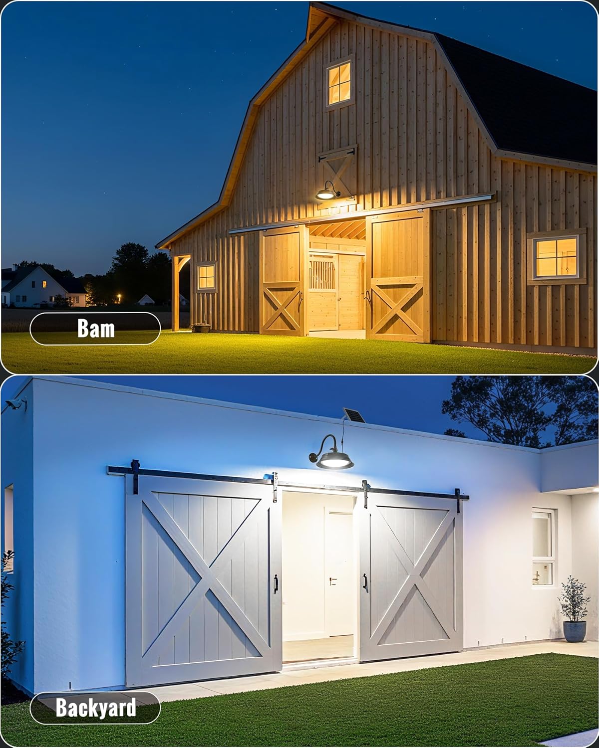 Upgraded Solar Barn Light Outdoor with Remote, Adjustable 3 Color Temperatures, 2 Brightness Levels, Timer, IP65 Waterproof Dual Mount Solar Shed Lighting for Garage, Yard, Chicken Coop