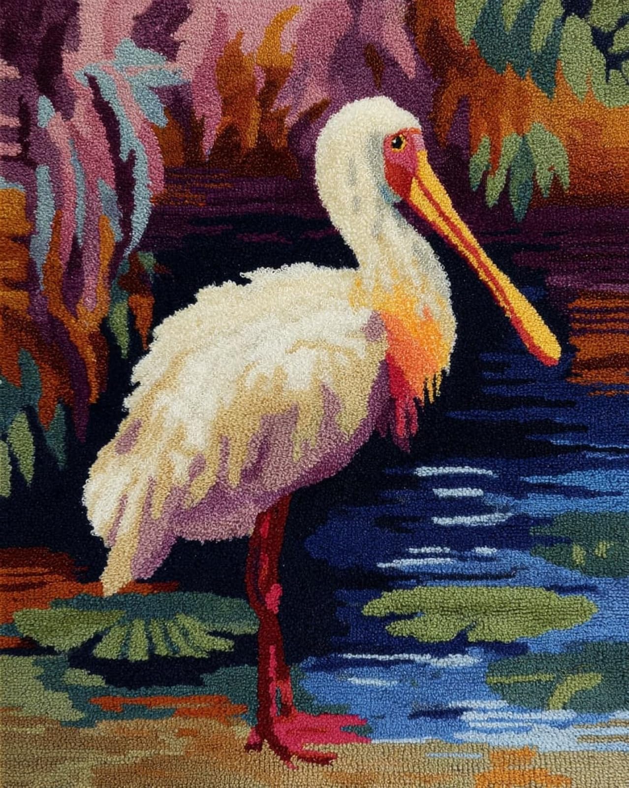 Wallphantom DIY Latch Hook Rug Kit,Bird Pelican,Latch Hook Kits for Adults,Home Carpet Rug Making,Needlework Crafts Rug for Home Decor,60x90cm