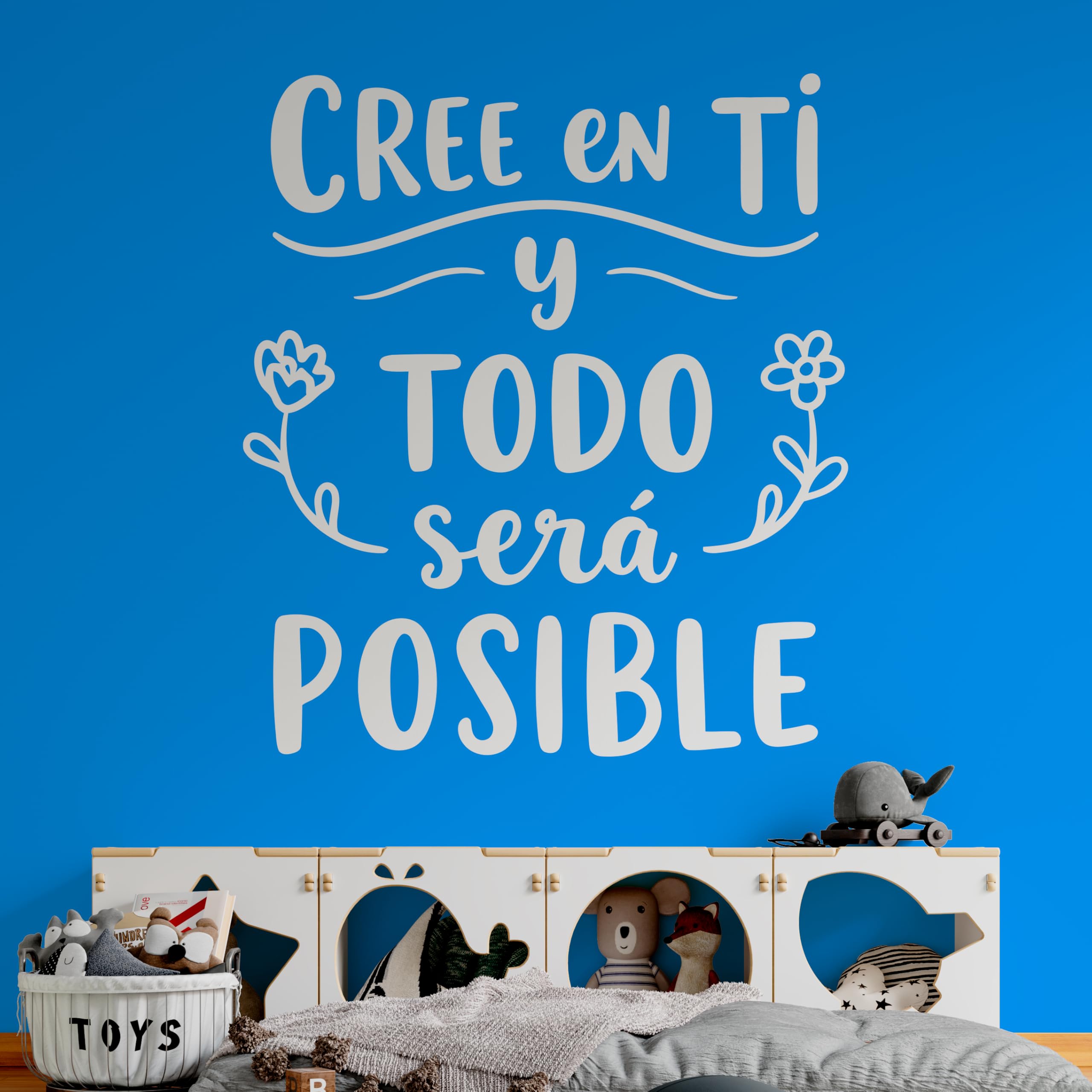 Vinilo Decorativo de Pared, Pegatina Adhesiva con Frase Inspiradora "Cree en Ti y Todo Será Posible" para Sala, Dormitorio u Oficina (Blanco, 120 x 107 cm)