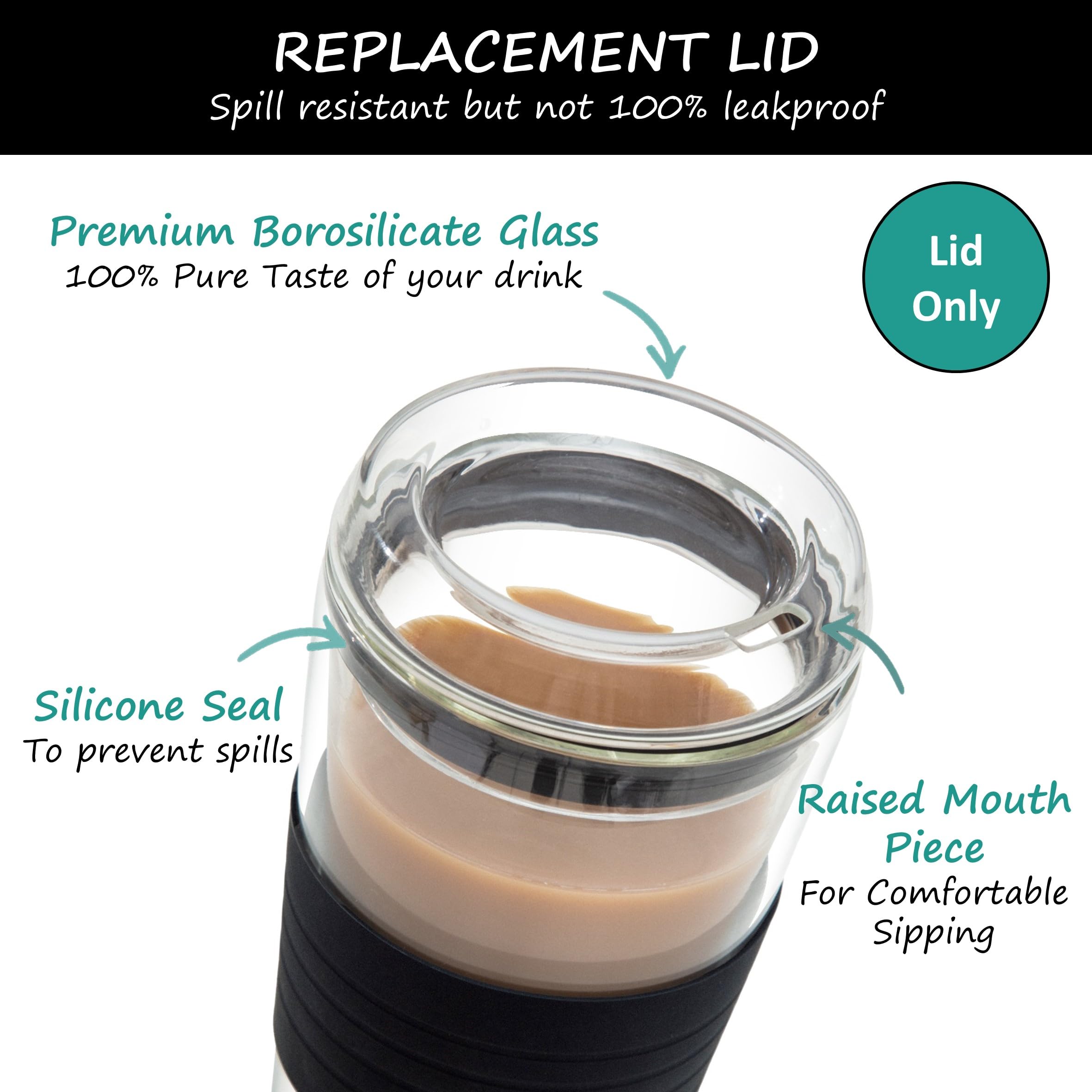 ecoBrew All Glass Lid - Replacement for ecoBrew Double Wall Glass Cups Fits 16oz & 12oz Glass Travel Mugs (Black) - Image 2