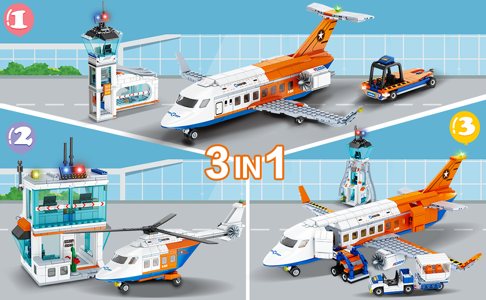 City Passagierflugzeug Baukasten Mit Gepäckwagen | Flugzeug-Modell Bauset Für Kinder Ab 6 Jahre | STEM Spielzeug