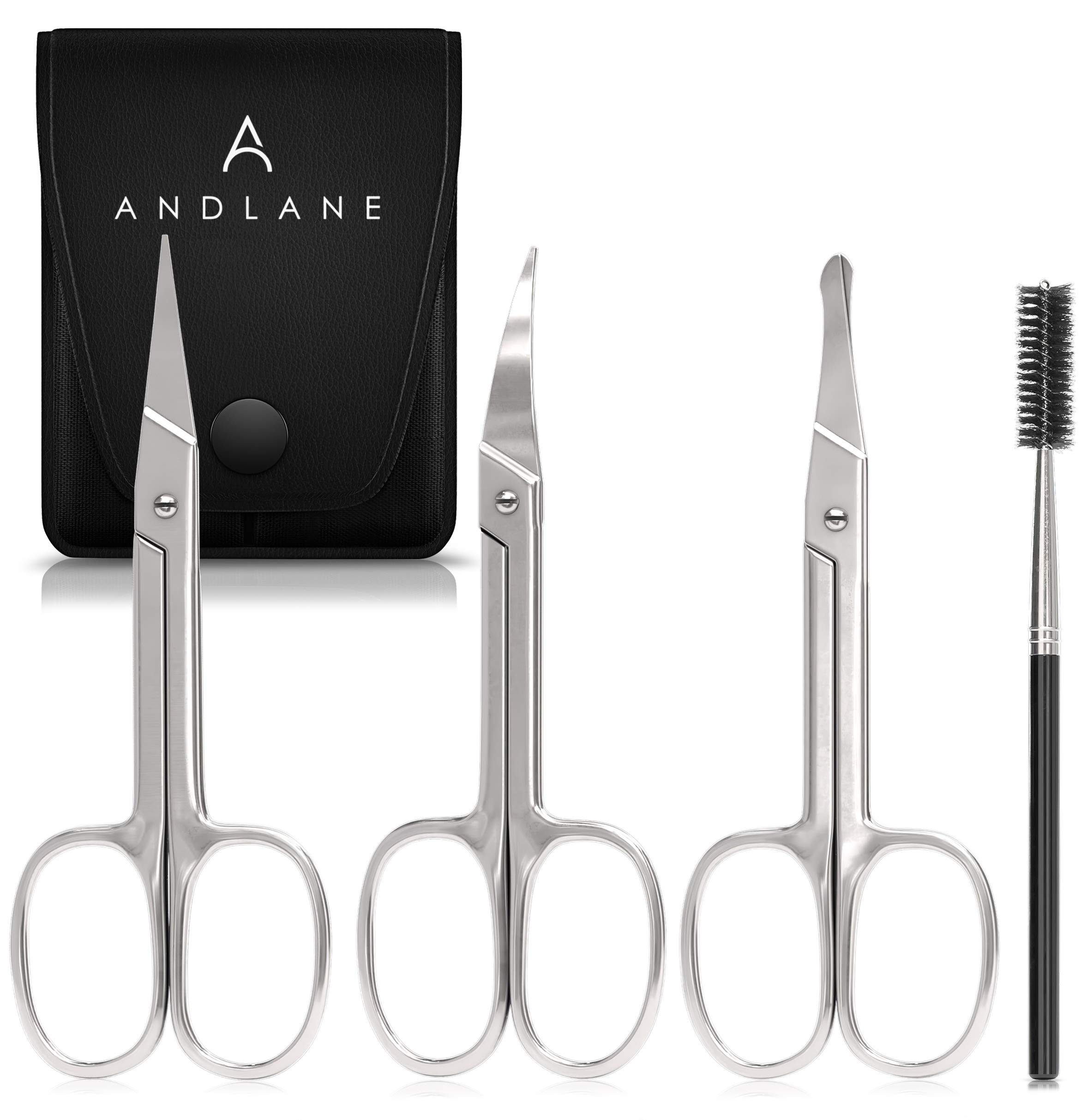 Eyebrow Scissors for Women – Curved, Blunt, and Straight Tip Small Scissors for Beauty - Brows, Eyelash and Facial Hair - Professional Stainless Steel (3 Pack + Eyebrow Brush)