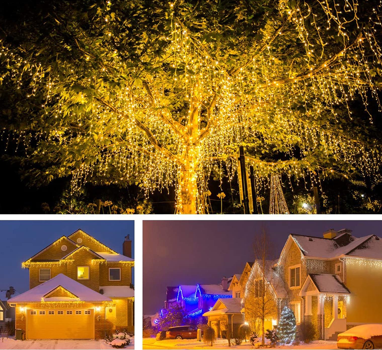 Lot de 200/400/600 LED Gresonic Guirlande lumineuse stalactite pluie rideau extérieur intérieur décoratif pour jardin party mariage 600 Led Warmweiß