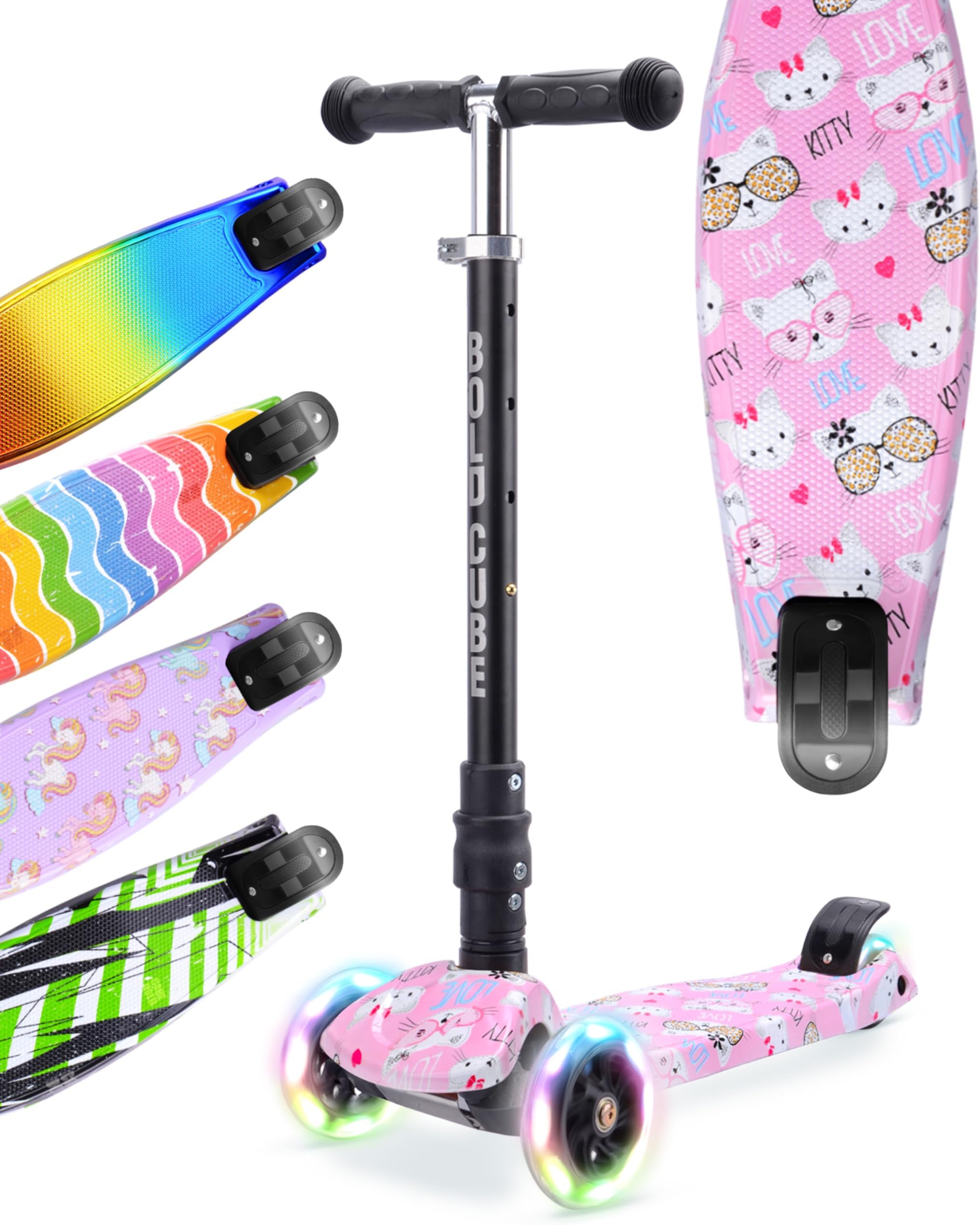 Big Fold | Three Wheel Scooter for Children Ages 5-10 Years | LED Wheels with Flashing Lights | Height Adjustable 65 to 89 cm | Rear Reflectors