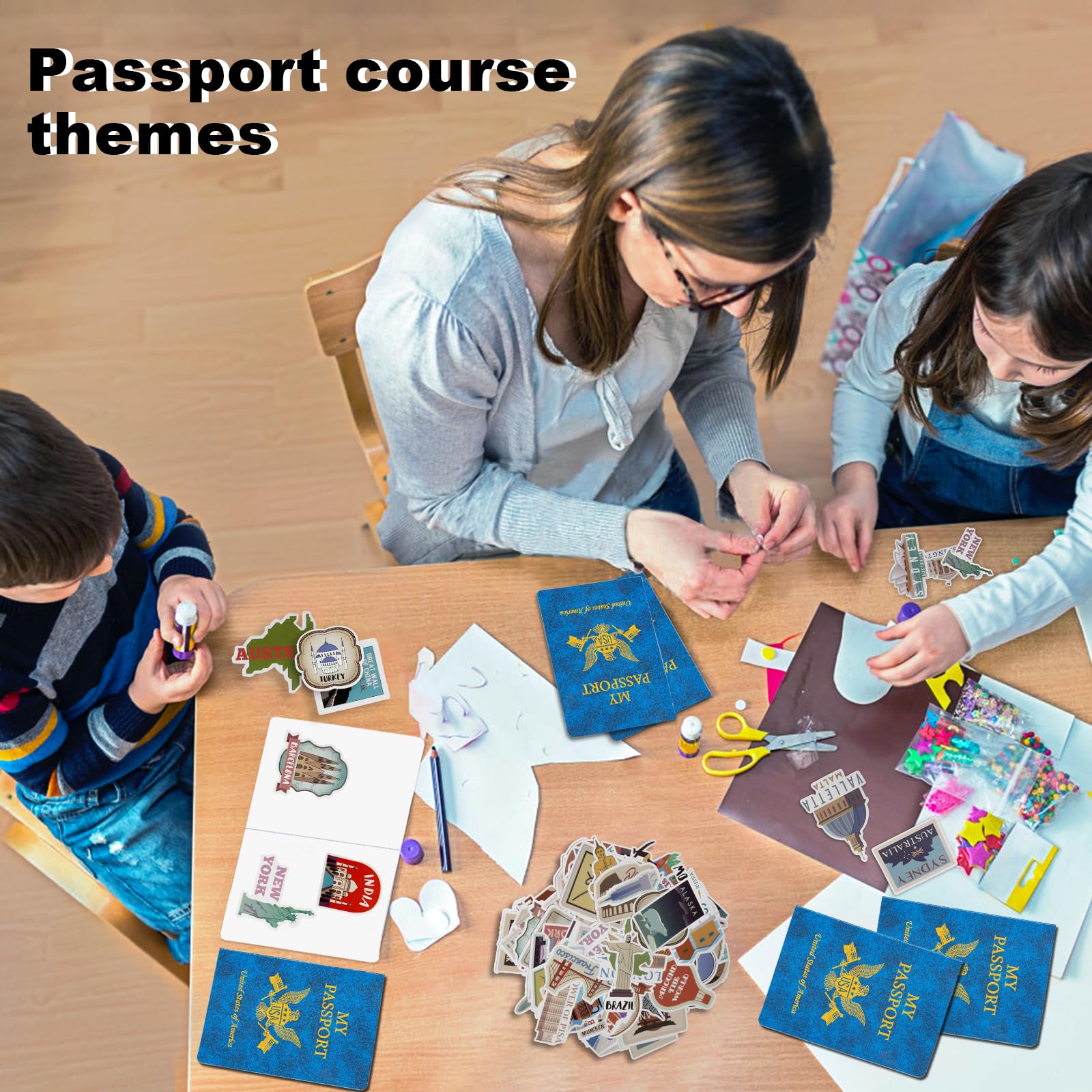 30 libri vuoti per passaporti, 300 pezzi, diario di viaggio, adesivi per passaporto, francobolli per bambini, passaporto falso per scuola, feste a tema, viaggi mondiali, fingere attività, bomboniere,