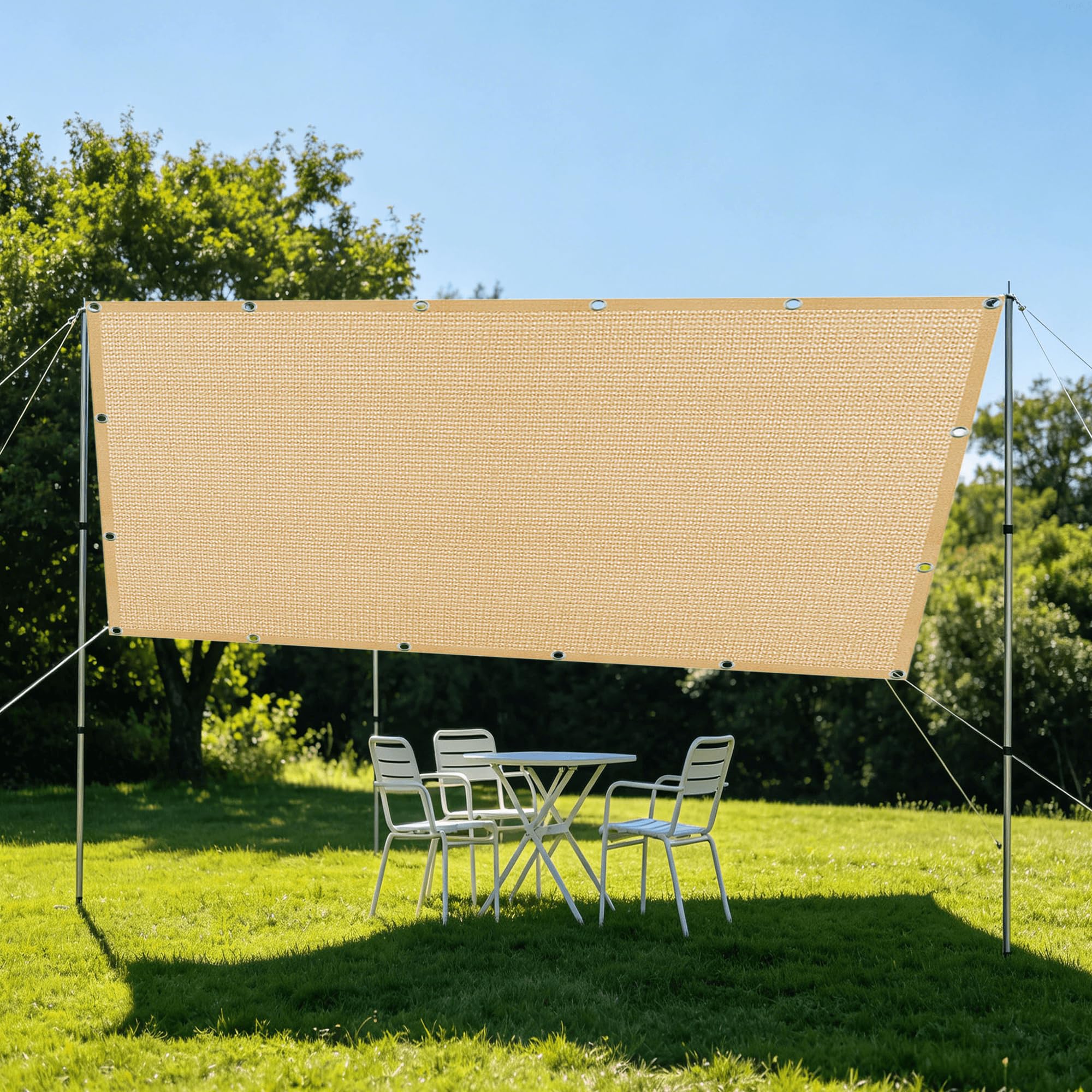 Toile ombrage perméable 3,5 x 3,8 m pour ventiler et rafraîchir une terrasse en été