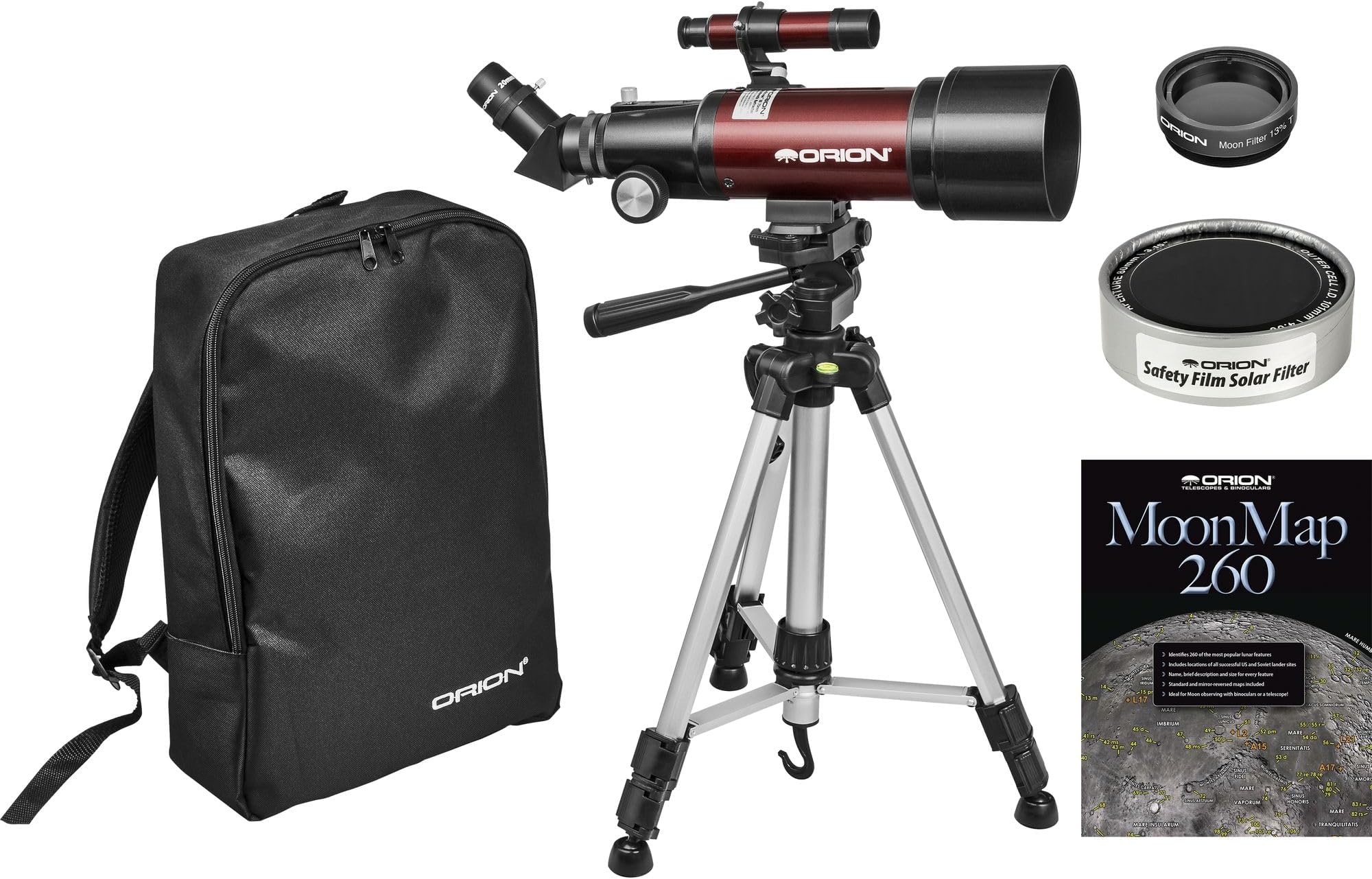 OrionGoScope III 70mmRefractor Sun and Moon Kit - Beginner Telescope with Solar (Sun) Filter, Compact Tripod & Maps