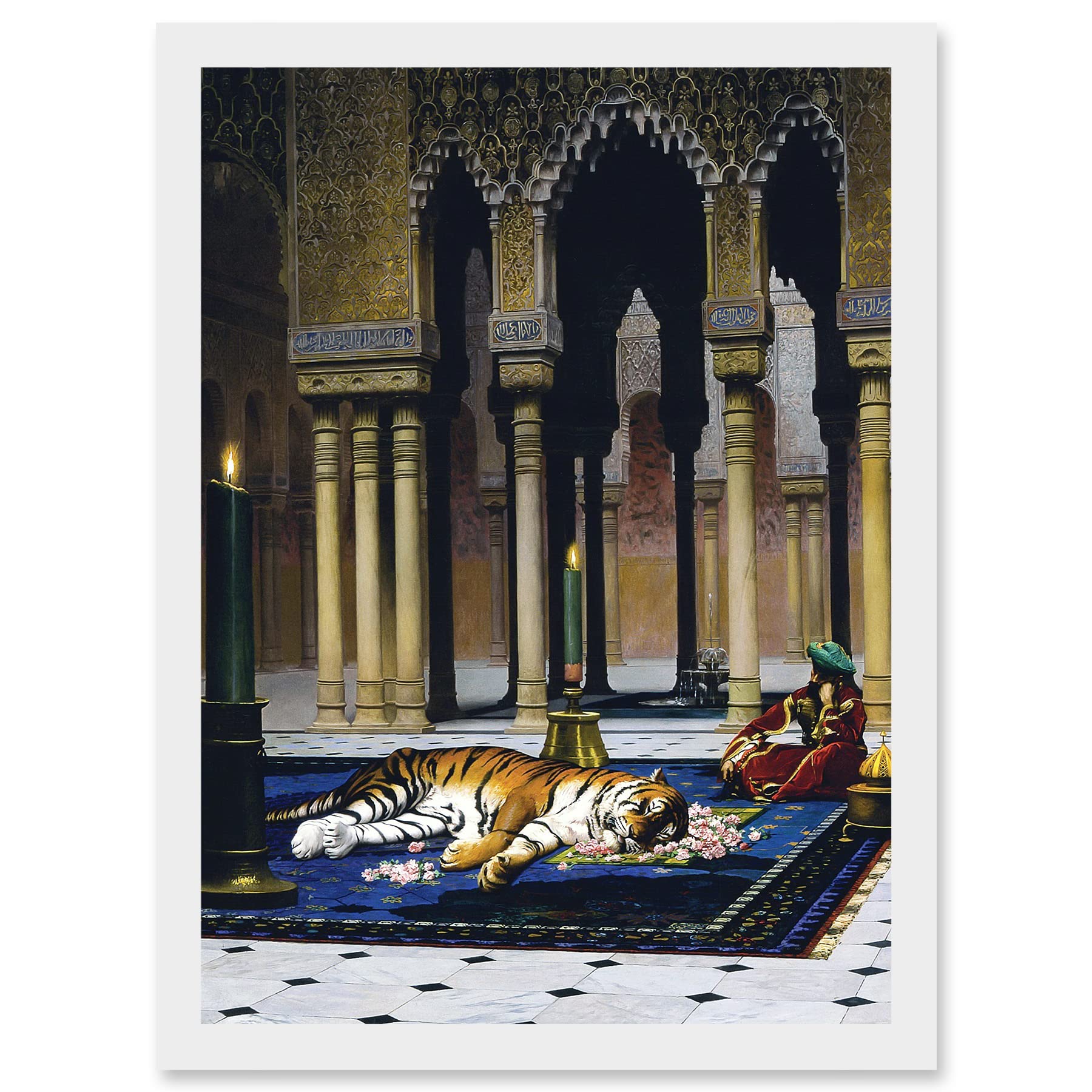 Artery8 Gerome Grief Of The Pasha Mourning Tiger Painting Artwork Framed Wall Art Print A4