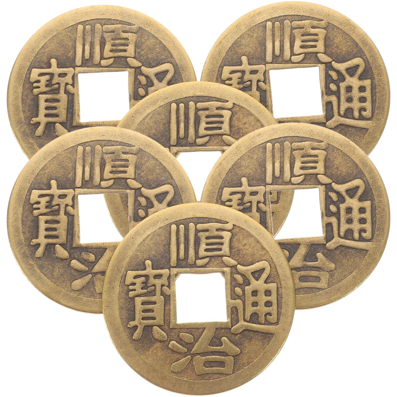 6 Pièces Feng Shui Chinoises En Cuivre Antique – 2,7 Cm, 6 Styles Différents, Pour Richesse Et Chance, Divination I Ching