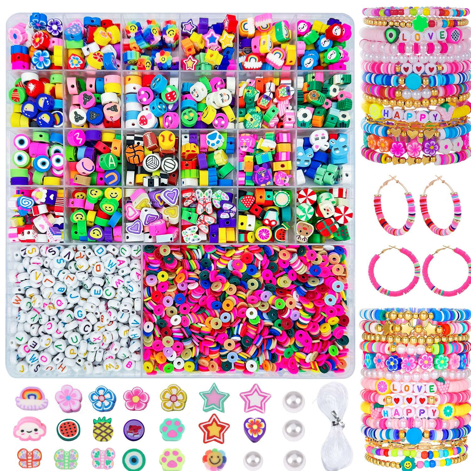 LYMOOR 2300pcs Bracelet Making Kit, Cute Fun Clay Beads Charms Letter for Jewelry Necklace Earring Making, DIY Arts Crafts, Birthday Friendship Gifts for Kids Girls