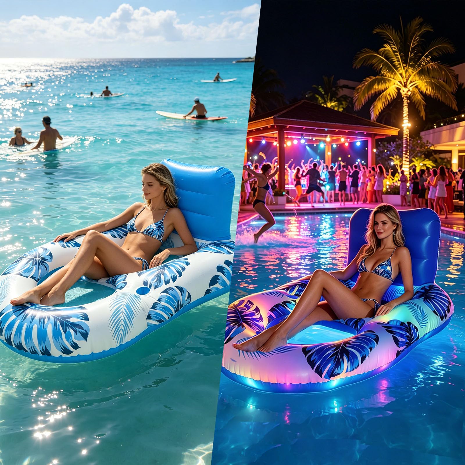 Mata do basenu LED, świecący nadmuchiwany pływak z oparciem, mata plażowa dla dorosłych, Hnflatable Pool Mattress, pływaki basenowe dla dorosłych