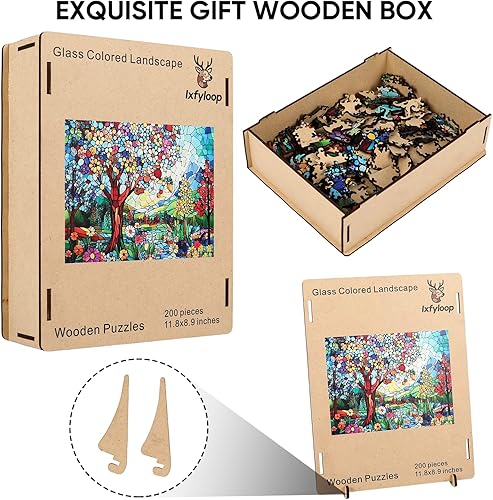 Miniatura 7 de Ixfyloop Rompecabezas de madera para adultos, coloridos rompecabezas de árbol de la vida con vitrales, rompecabezas de 200 piezas para adultos,