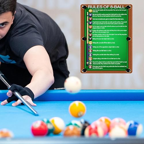 Miniatura 5 de Letrero de lata de reglas de billar grande, arte de pared de metal de 12 x 16 pulgadas para sala de juegos, decoración de mesa de billar, póster