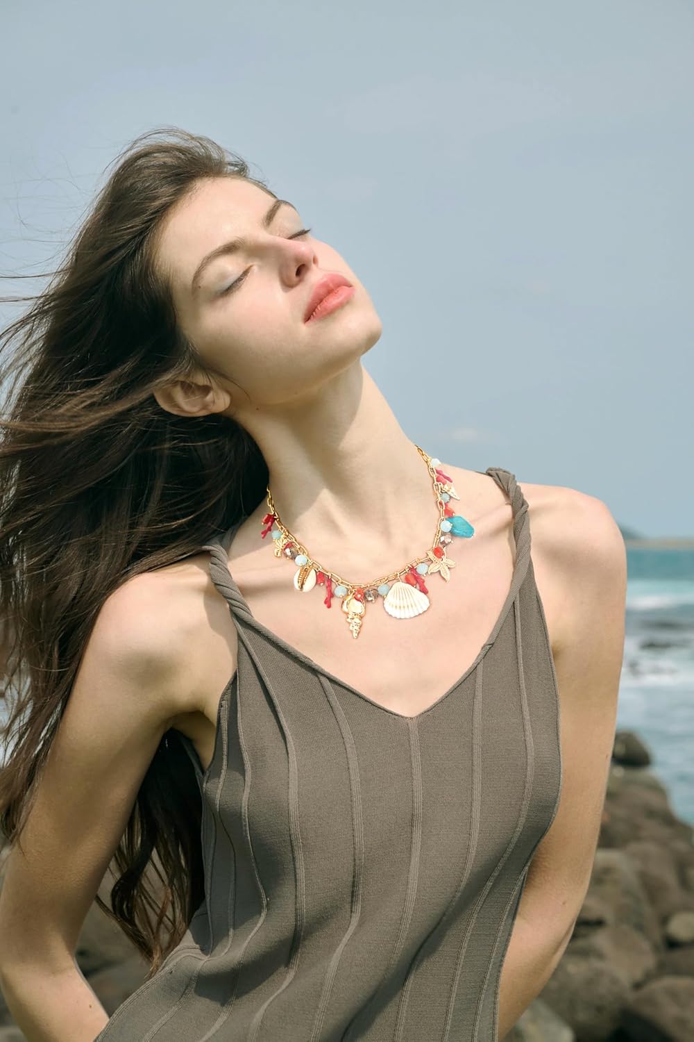 CLASSYZINT Gold Seashell Charms Necklace Simulated Pearl Cherry Ocean Charms Adjustable Necklace for Women - Image 2