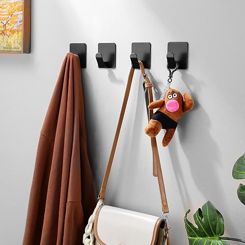 Miniatura 5 de Taozun Ganchos para toallas de bañoganchos adhesivos para toallas, paquete de 4 ganchos negros para toallas, ganchos de pared para baño y cocina,