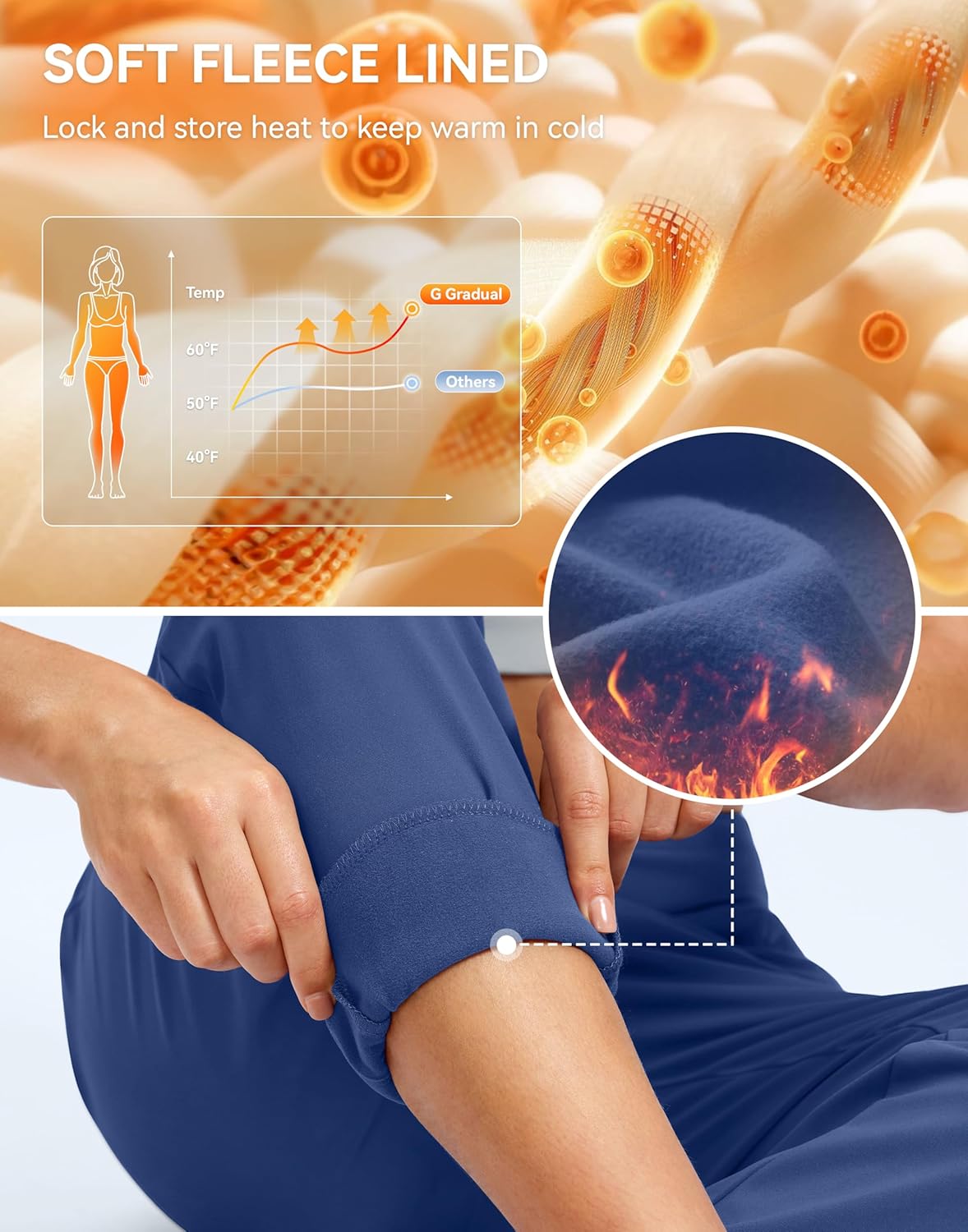 G Gradual Women's Fleece Lined Joggers Water Resistant Hiking Pants High Waisted Winter Thermal Sweatpants 3 Zipper Pockets - Image 6