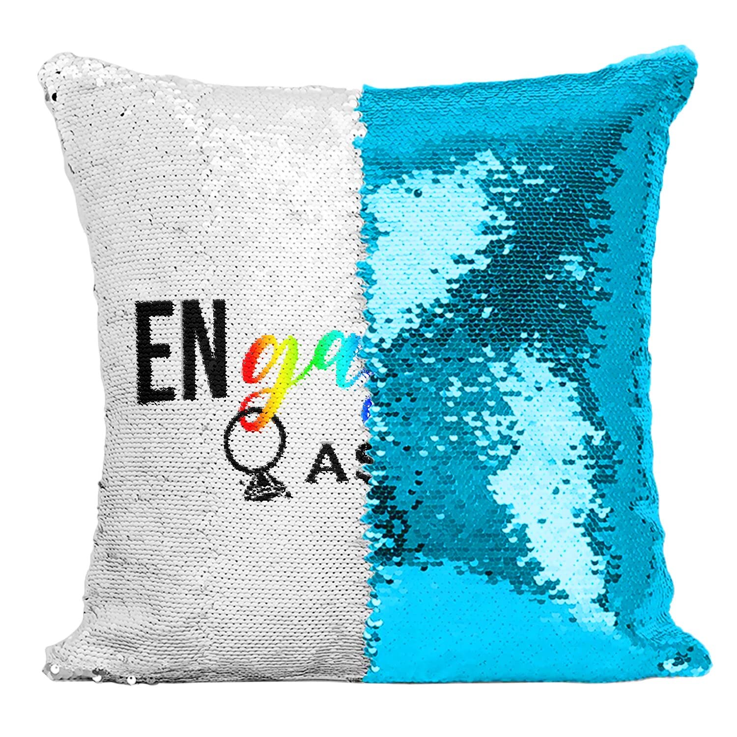 Coussin Gay-Ged As Fuck à paillettes turquoise pour déco de mariage LGBTQ+