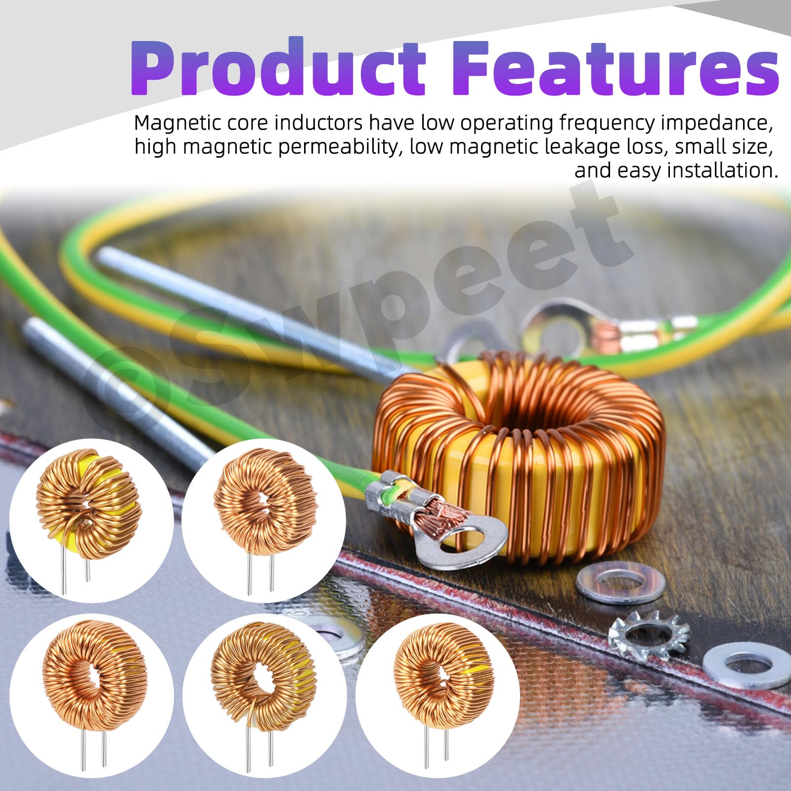 Swpeet Lot de 20 bobines d'inductance à noyau magnétique toroïde 5 tailles 22UH-10A 50UH-5A 100UH-6A 220UH-5A 330UH-3A Fil de cuivre Bobine d'inductance Parfait pour les transformateurs DIY Circuit