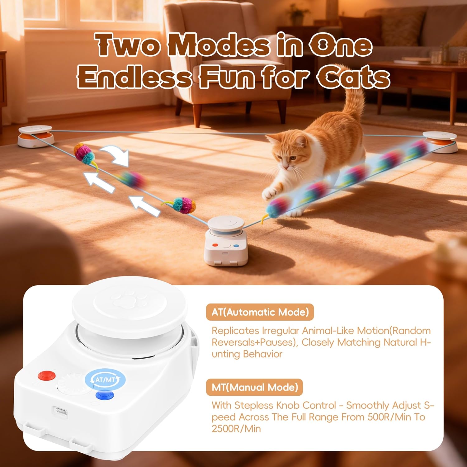 Interactive Cat Toy for Indoor Cats – Automatic Moving & Enrichment Toy for Indoor Cats/Kitten, Auto/Manual Control Cat Treadmill for Exercise & Mental Stimulation, Stimulating Chase Toys (H1K2)