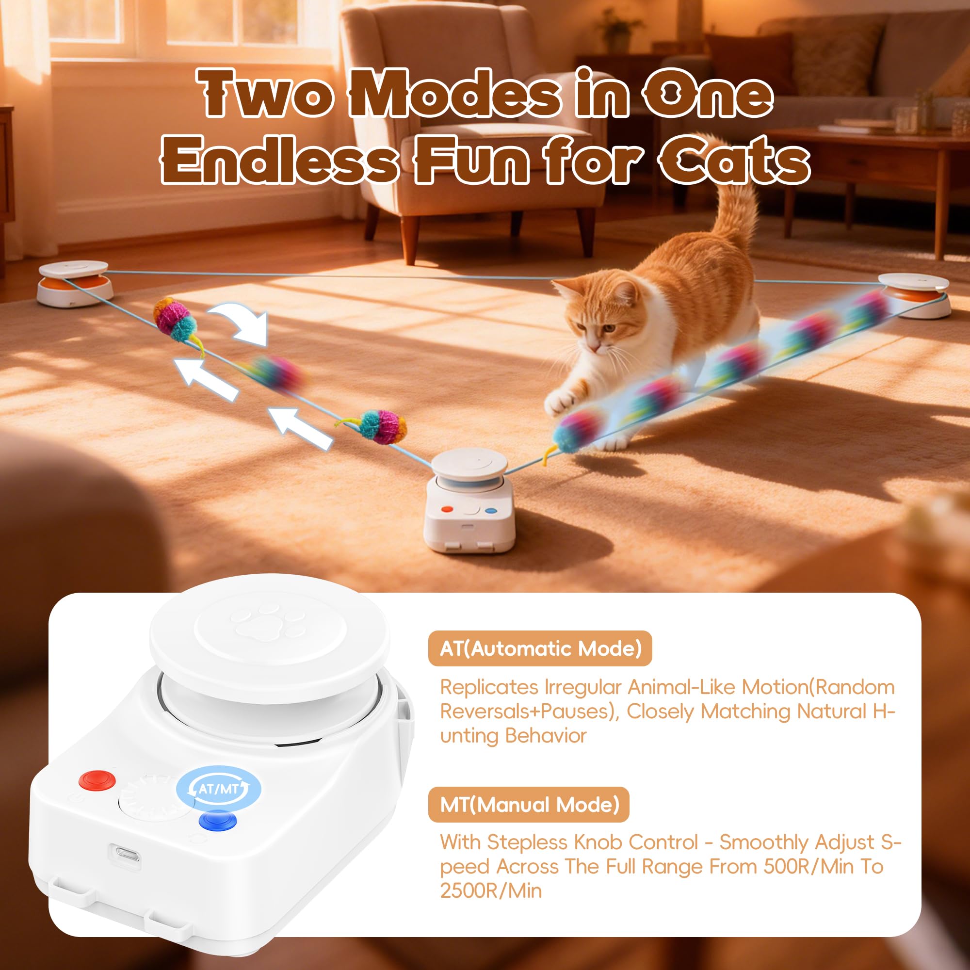 Interactive Cat Toy for Indoor Cats – Automatic Moving & Enrichment Toy for Indoor Cats/Kitten, Auto/Manual Control Cat Treadmill for Exercise & Mental Stimulation, Stimulating Chase Toys (H1K2) - image 5