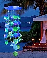 Toodour Solar Shell Wind Chimes Outdoor Lights - Blue & Green Waterproof Decor for Garden Porch, Gifts for Mom Grandma Women