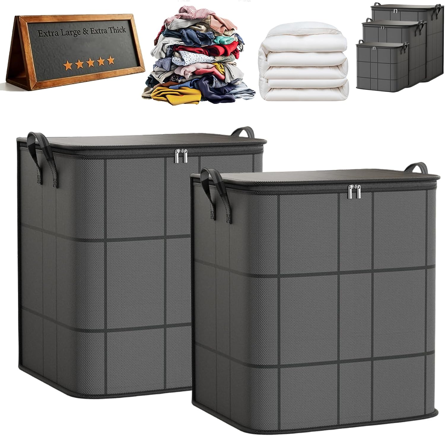 180L Spacious Moving Storage Bin - Large Capacity Zippered Fabric Organizer for Bedding & Clothes, Foldable Blanket Bag with Reinforced Handles for Quilts, Comforters & Moving Day,2:XL