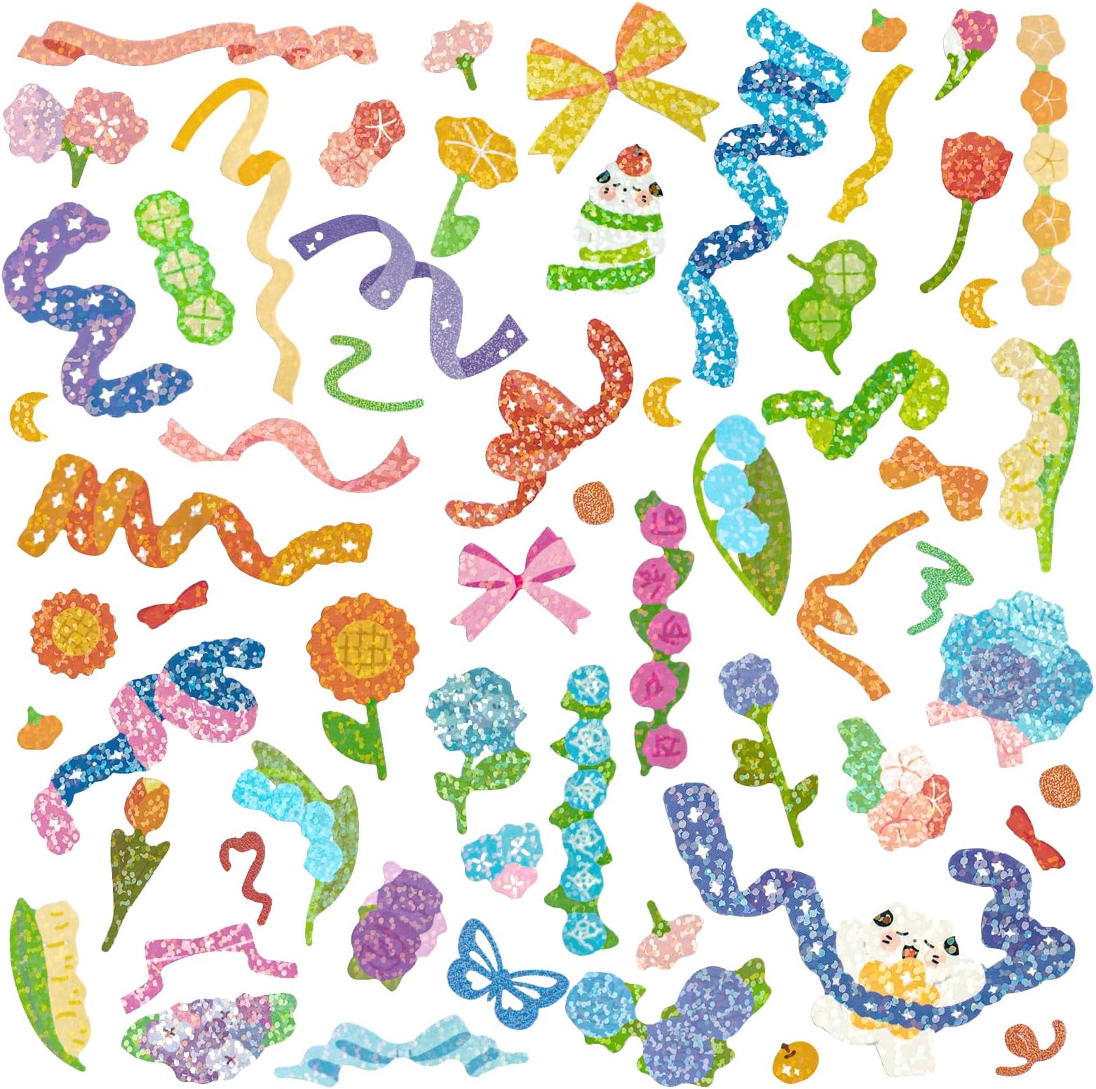 Mayplous 15 Sheets Scrapbook Laser Ribbon Confetti Stickers - Shiny Decoration Bling Photo Conor for Journal Diary Album Card Making DIY Arts and Crafts (Cheer)