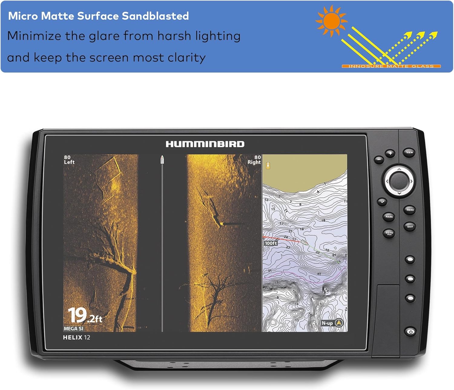 Premium Tempered Glass Screen Protector designed for Humminbird Helix 12 Fish Finder G1/G2/G3/G4 12.1 Inch Touchscreen Accessories 12" 9H Anti Scratch/Glare (Matte)