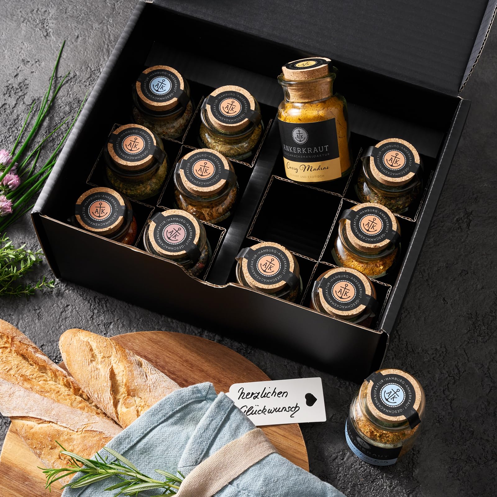 Ankerkraut Kochbuch Set mit 12 Korkengläsern, einfache Rezepten zum Nachkochen für Jedermann, Geschenk-Set