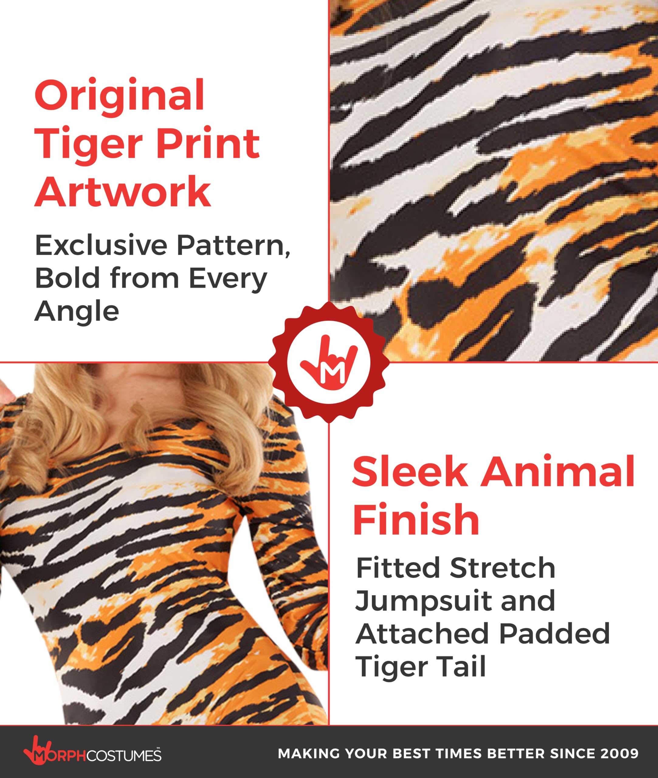 Morph Disfraz de tigre para mujer adulta, con estampado de tigre naranja, vestido de Halloween, accesorios de disfraz