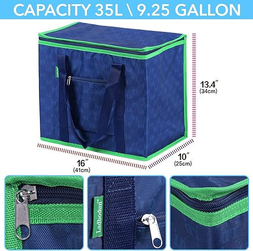 Miniatura 4 de Ladbodun Bolsas aisladas para comestibles, reutilizables con cremallera, bolsa enfriadora con cremallera superior, grande, cuadrada, para alimentos
